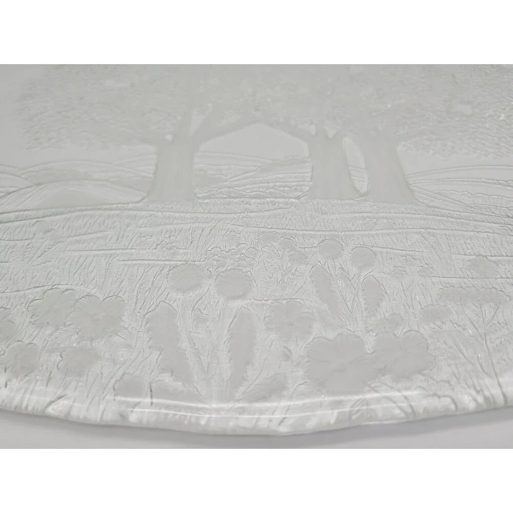Kosta Boda Vtg Crystal Art Glass Plate Tray Platter Forest Holiday Gift BIG